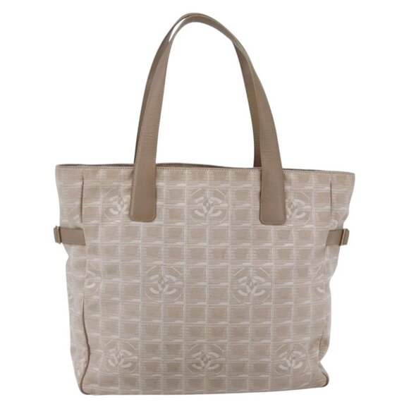 CHANEL New Travel Line Tote Bag Nylon Beige Gold CC - Picture 2 of 16